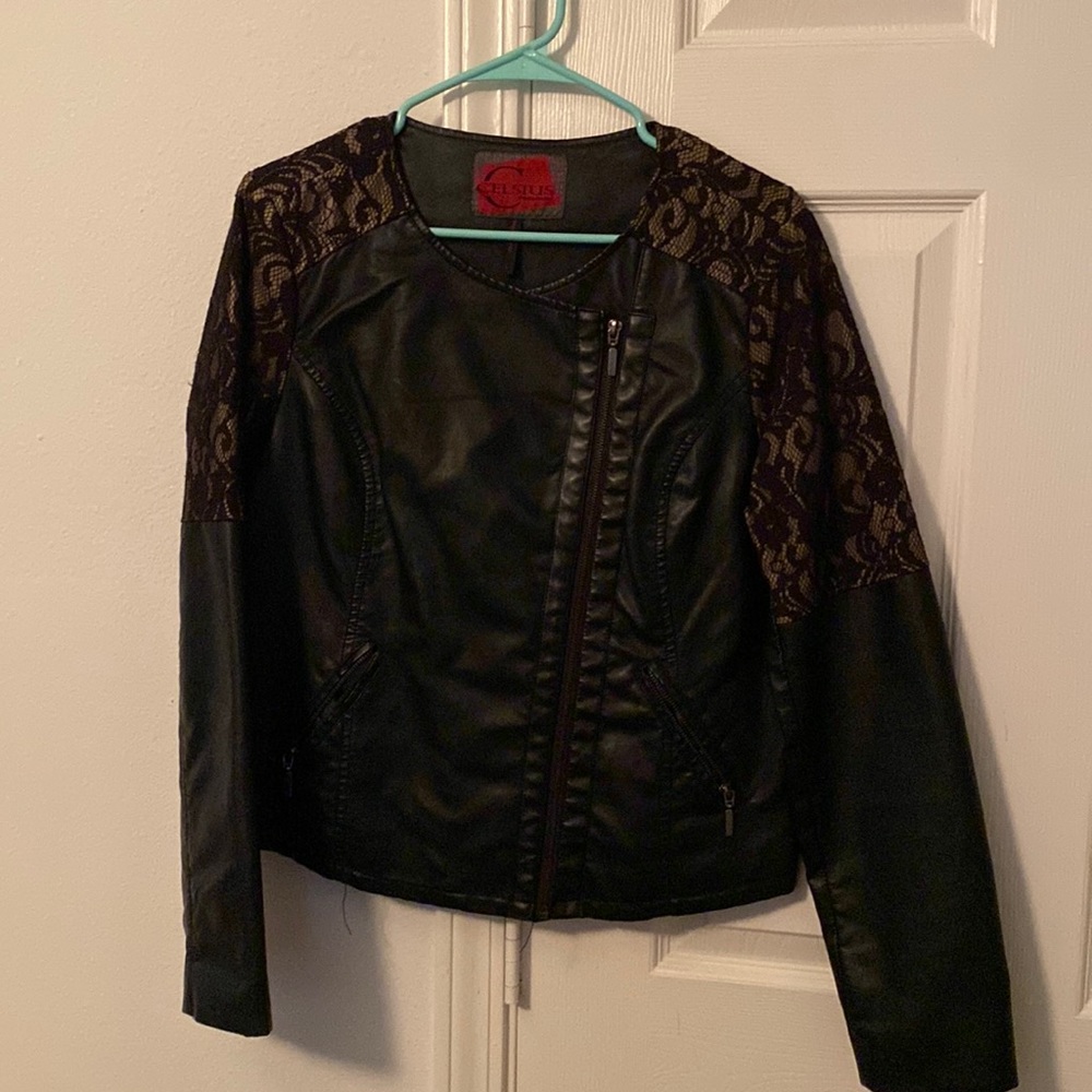 Leather and lace black jacket